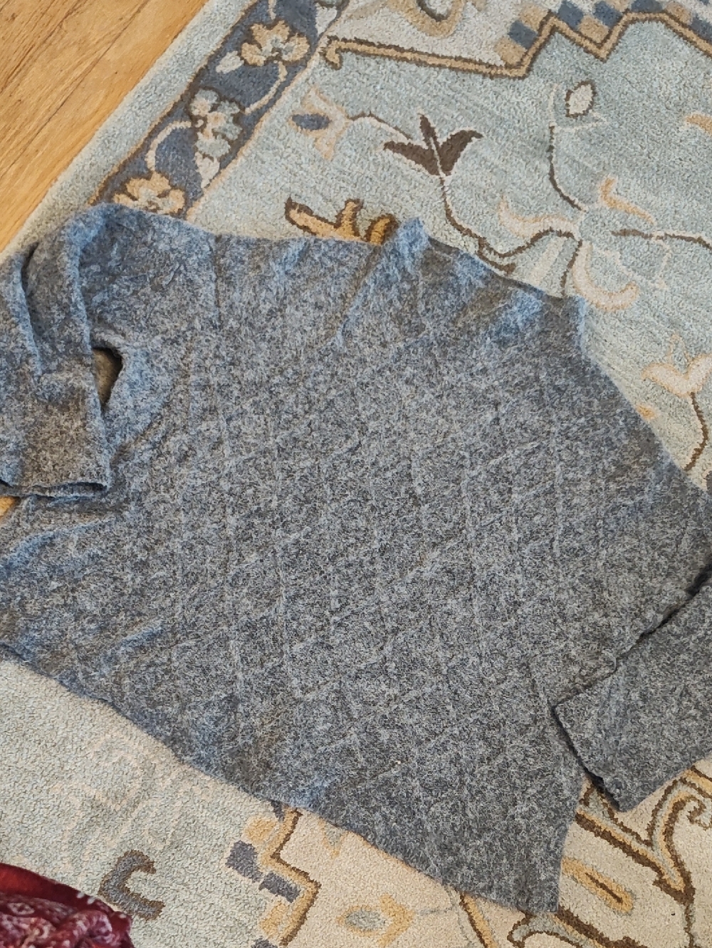 Eileen Fisher Heather Gray Funnel Neck Sweater With Diamond Pattern